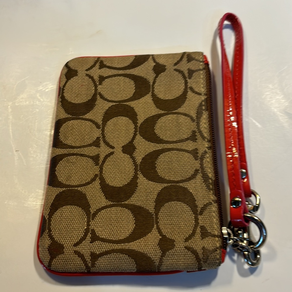 Coach small wristlet tan and dark pink also pink interior - Picture 7 of 7